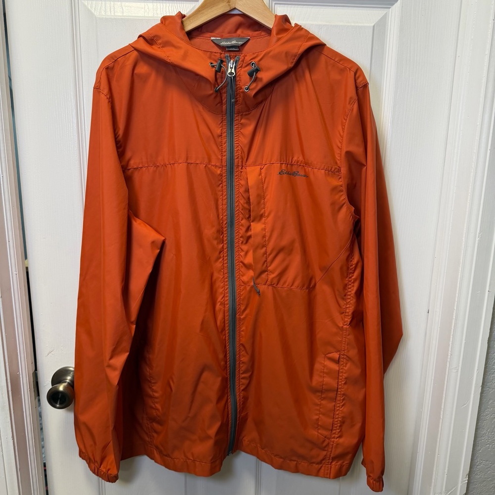 Eddie Bauer Men's Lightweight Hooded Windbreaker, Orange, L, Long Sleeve Spring